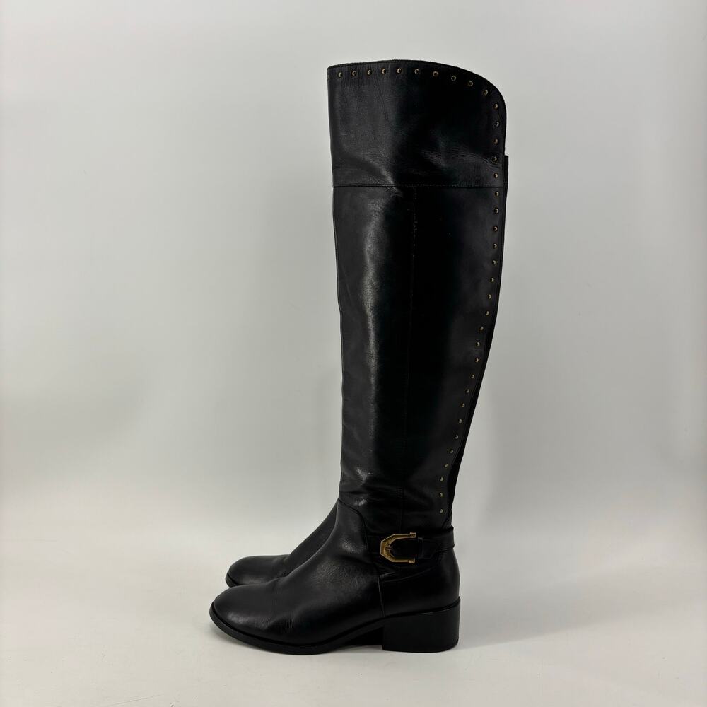 Sam Edelman Black Knee High Rider Boots Size 8.5 Leather Studded